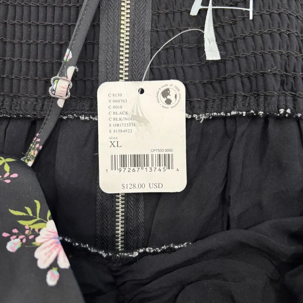 NWT Free People Mini Dress Women's XL Black Floral In A Bubble Babydoll $128